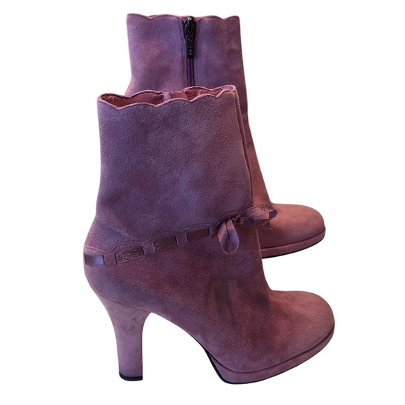 Guess Dora Ankle Boots Pink Suede Bow Detail Block Heel Women's Size 8M - Picture 12 of 13